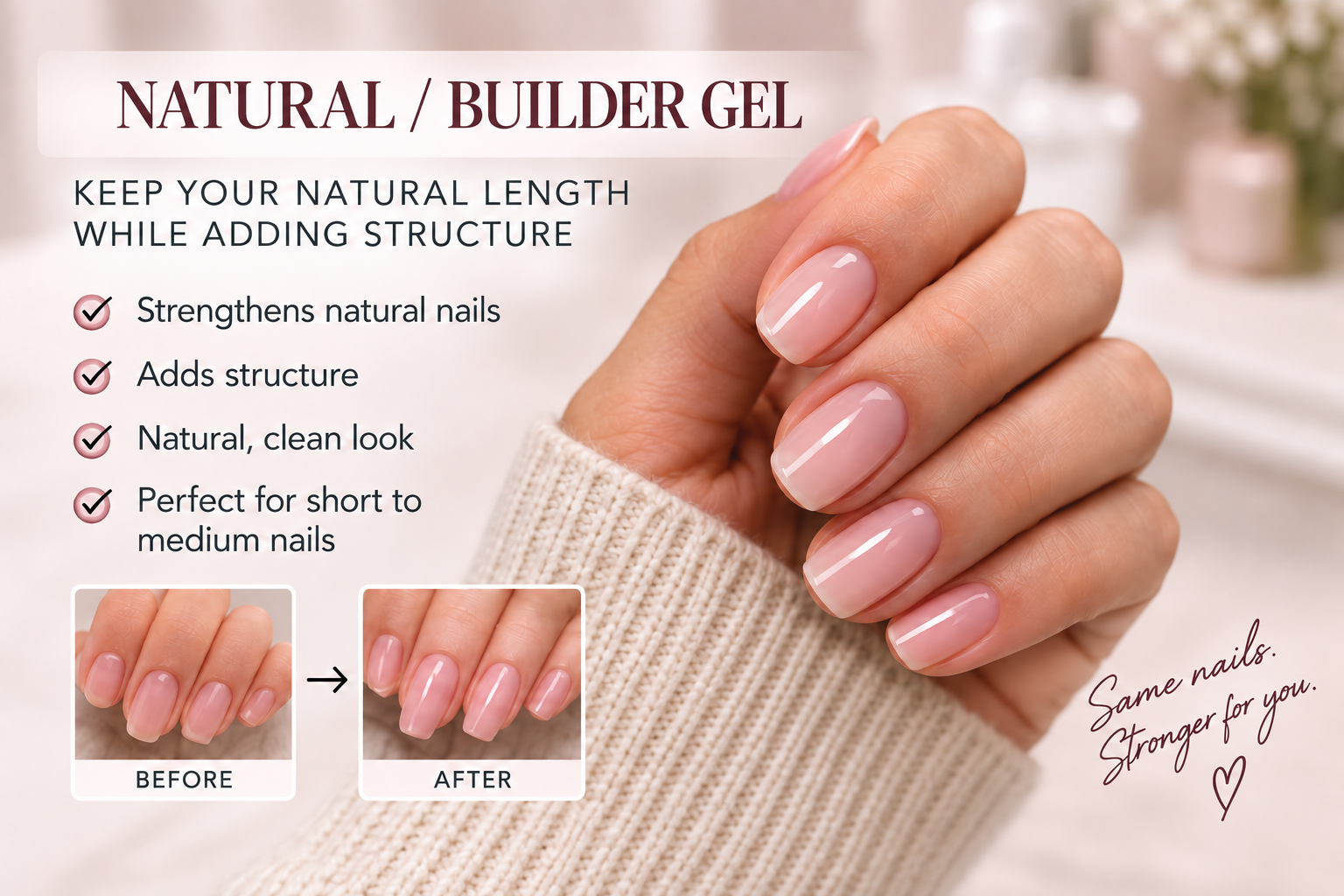 Builder Gel adding structure while keeping natural nail length