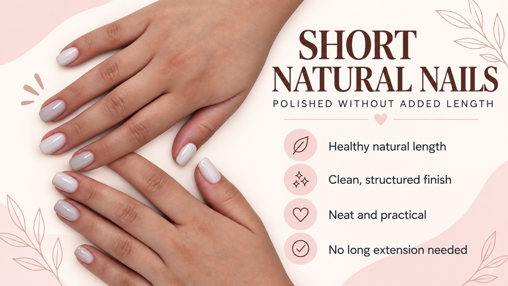 Short natural nails with a clean structured finish